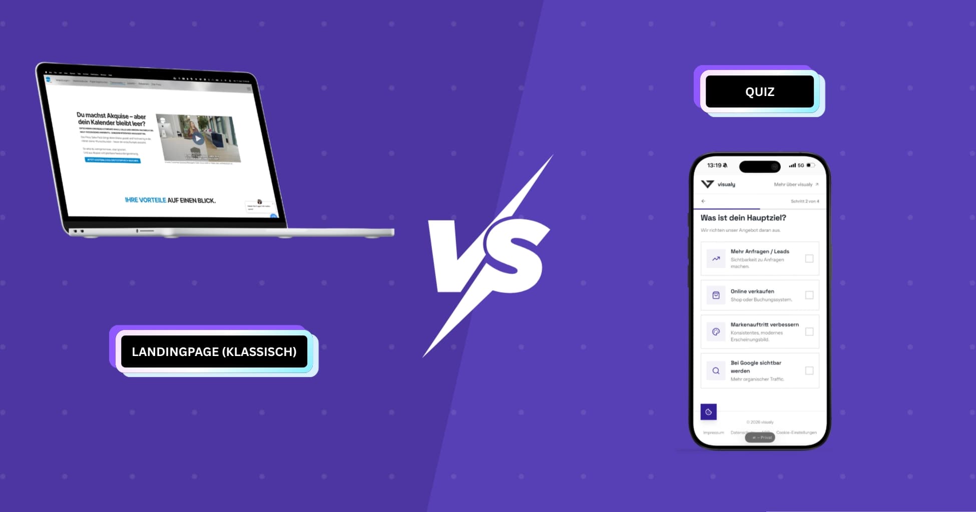 Comparison of a classic landing page and a funnel-style page