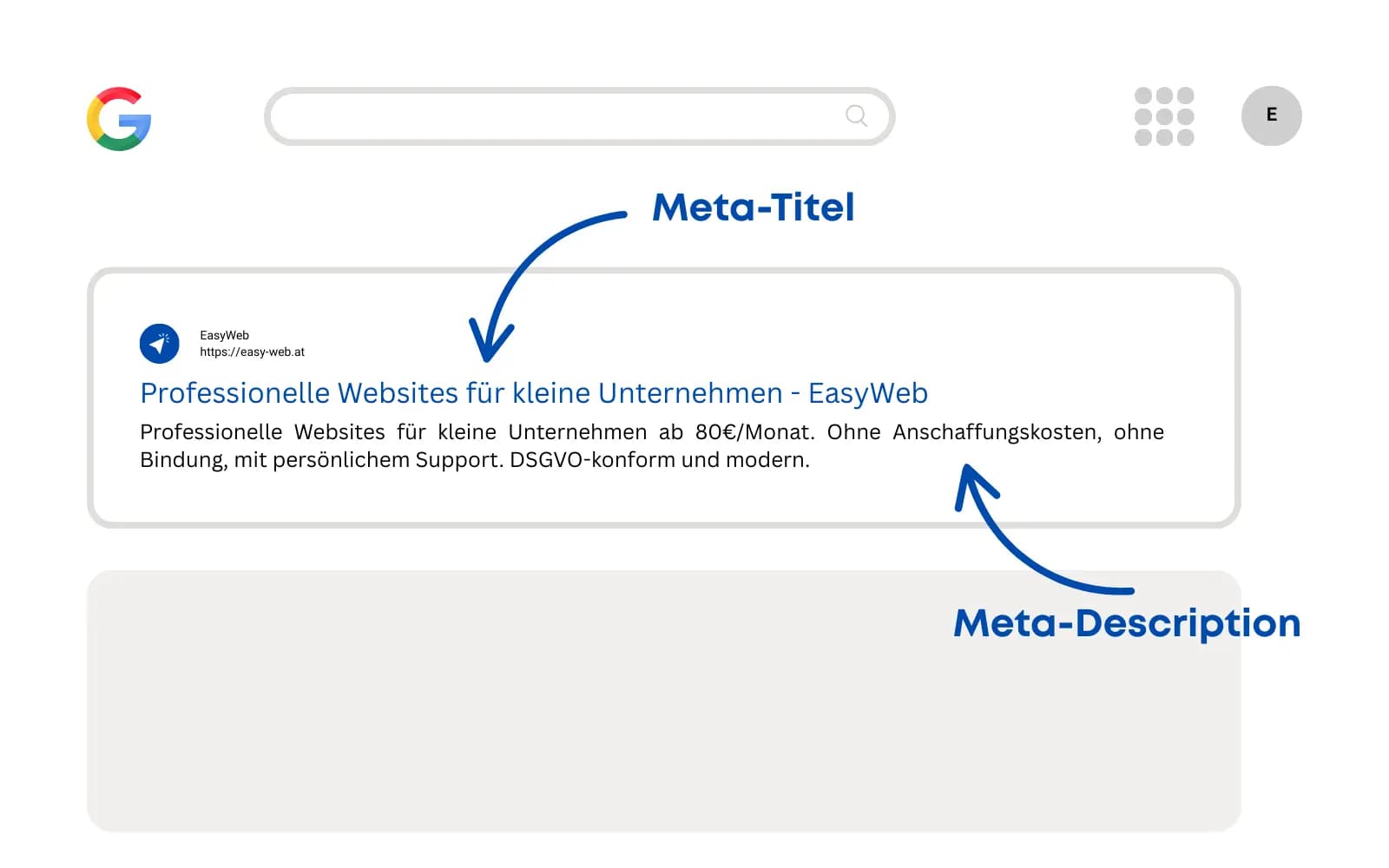 A Google search result with title and meta description